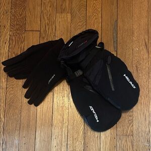 Head Black Gloves and Mittens Combo